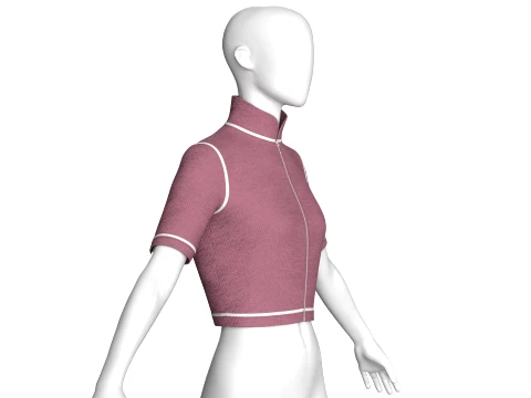 Girls Ribbed Zip-Crop Top 3D Model