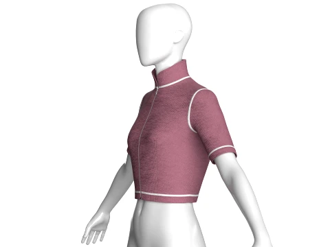 Girls Ribbed Zip-Crop Top 3D Model