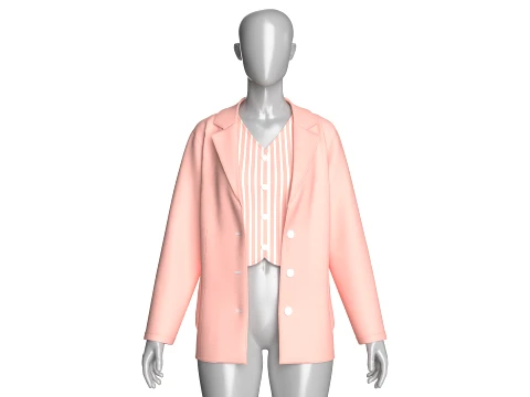 Girls Vertical Striped Vest With Blazer Set 3D Model