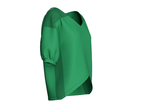 Girls V-Hem Puff Sleeve Top 3D Model