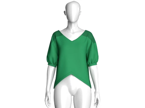 Girls V-Hem Puff Sleeve Top 3D Model