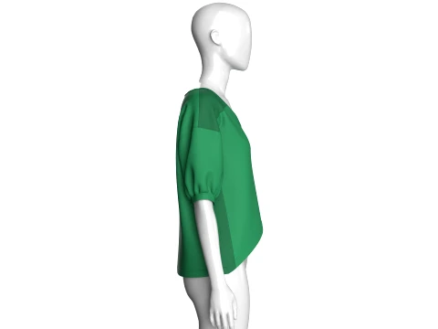 Girls V-Hem Puff Sleeve Top 3D Model