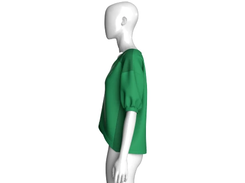 Girls V-Hem Puff Sleeve Top 3D Model
