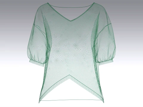 Girls V-Hem Puff Sleeve Top 3D Model