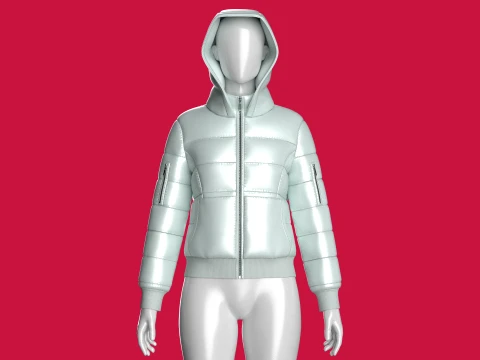 Girls Zip-Up Puffer Jacket 3D Model