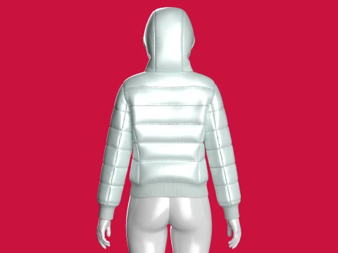 Girls Zip-Up Puffer Jacket 3D Model