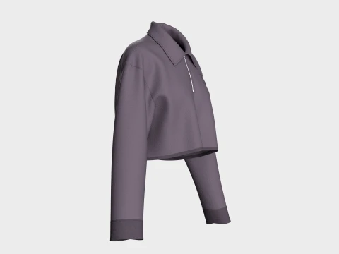 Girls Oversized Crop Sweatshirt With Quarter-Zip 3D Model