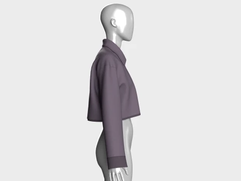 Girls Oversized Crop Sweatshirt With Quarter-Zip 3D Model