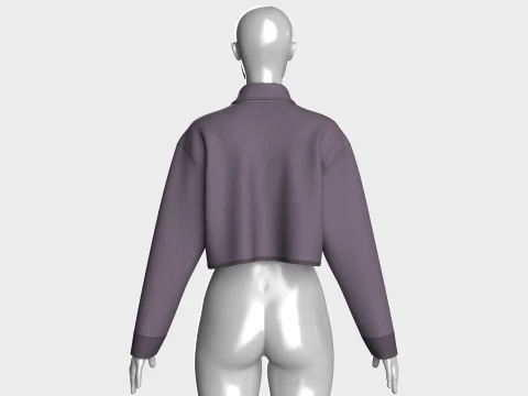 Girls Oversized Crop Sweatshirt With Quarter-Zip 3D Model