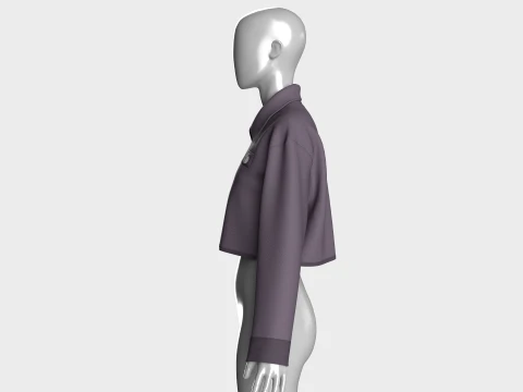 Girls Oversized Crop Sweatshirt With Quarter-Zip 3D Model