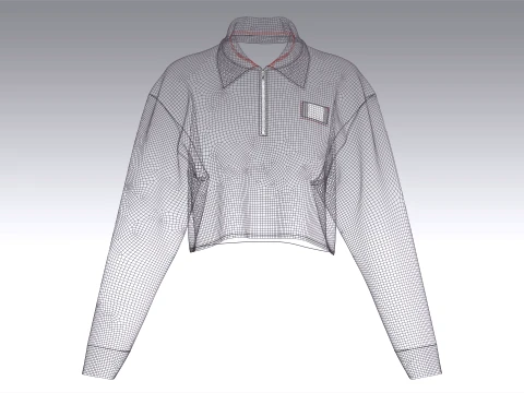Girls Oversized Crop Sweatshirt With Quarter-Zip 3D Model