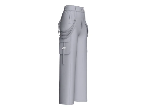 Girls Techwear Strap Detail Cargo Pant 3D Model