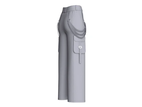 Girls Techwear Strap Detail Cargo Pant 3D Model