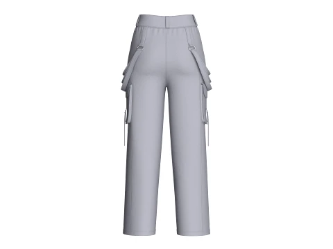 Girls Techwear Strap Detail Cargo Pant 3D Model