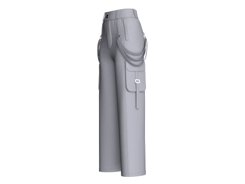 Girls Techwear Strap Detail Cargo Pant 3D Model