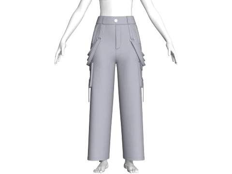Girls Techwear Strap Detail Cargo Pant 3D Model