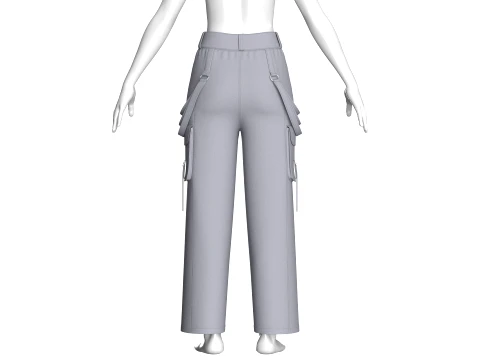 Girls Techwear Strap Detail Cargo Pant 3D Model