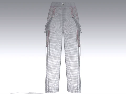 Girls Techwear Strap Detail Cargo Pant 3D Model