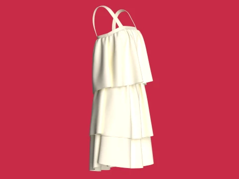 Girls Tiered Ruffle Mini Dress 3D Model