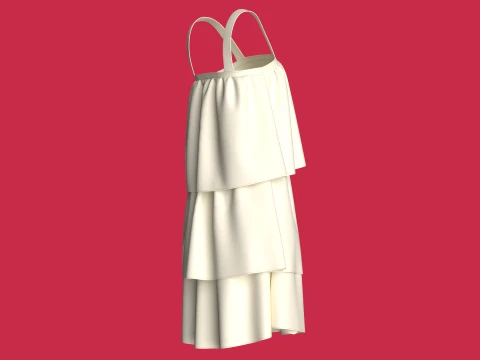 Girls Tiered Ruffle Mini Dress 3D Model