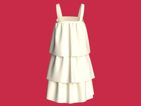 Girls Tiered Ruffle Mini Dress 3D Model