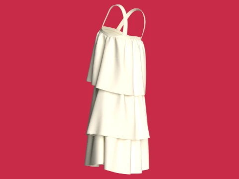 Girls Tiered Ruffle Mini Dress 3D Model