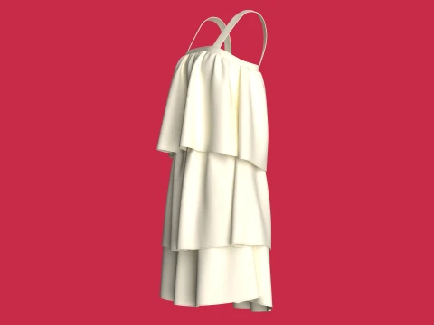 Girls Tiered Ruffle Mini Dress 3D Model