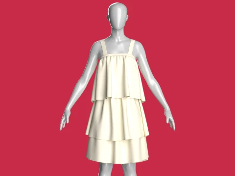 Girls Tiered Ruffle Mini Dress 3D Model