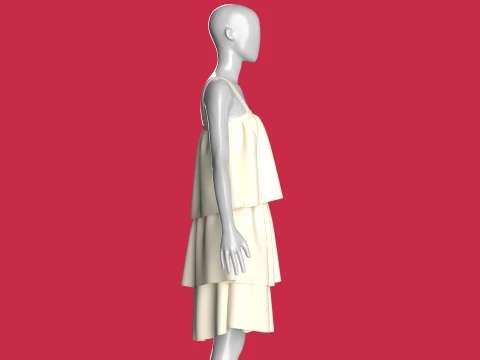 Girls Tiered Ruffle Mini Dress 3D Model
