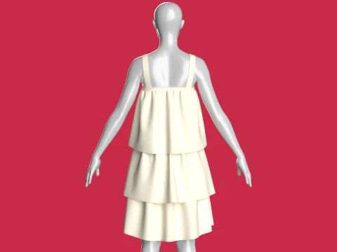 Girls Tiered Ruffle Mini Dress 3D Model
