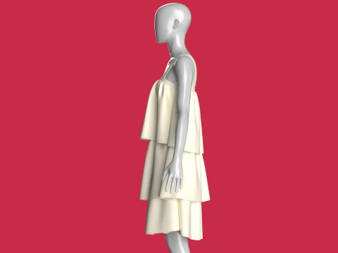 Girls Tiered Ruffle Mini Dress 3D Model