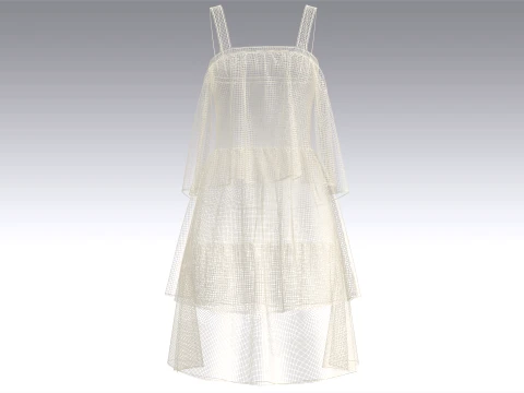 Girls Tiered Ruffle Mini Dress 3D Model