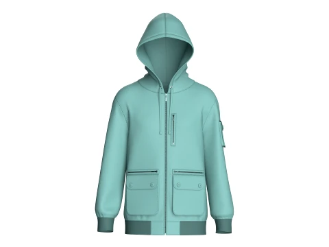 Jaqueta masculina com capuz e zíper completo e vários bolsos Modelo 3D