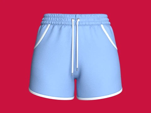Girls - Short sportif bleu avec ourlet dauphin Modèle 3D