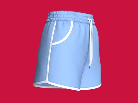 Girls Blue Sporty Shorts With Dolphin Hem 3D Model