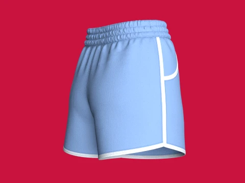 Girls Blue Sporty Shorts With Dolphin Hem 3D Model