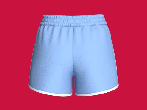 Girls Blue Sporty Shorts With Dolphin Hem 3D Model