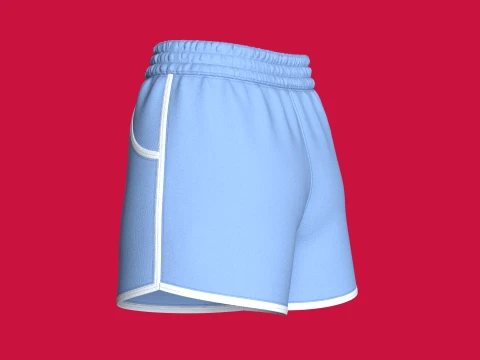 Girls Blue Sporty Shorts With Dolphin Hem 3D Model