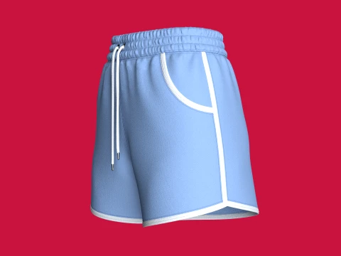 Girls Blue Sporty Shorts With Dolphin Hem 3D Model