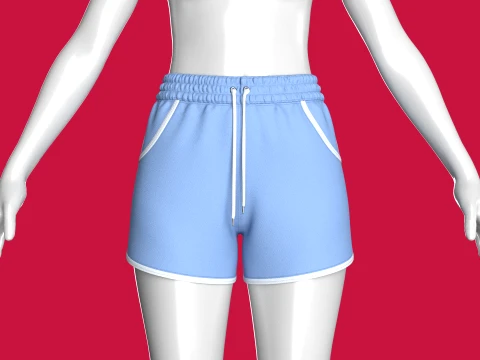 Girls Blue Sporty Shorts With Dolphin Hem 3D Model