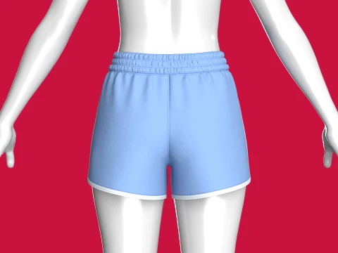 Girls Blue Sporty Shorts With Dolphin Hem 3D Model