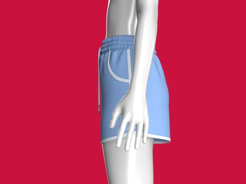 Girls Blue Sporty Shorts With Dolphin Hem 3D Model