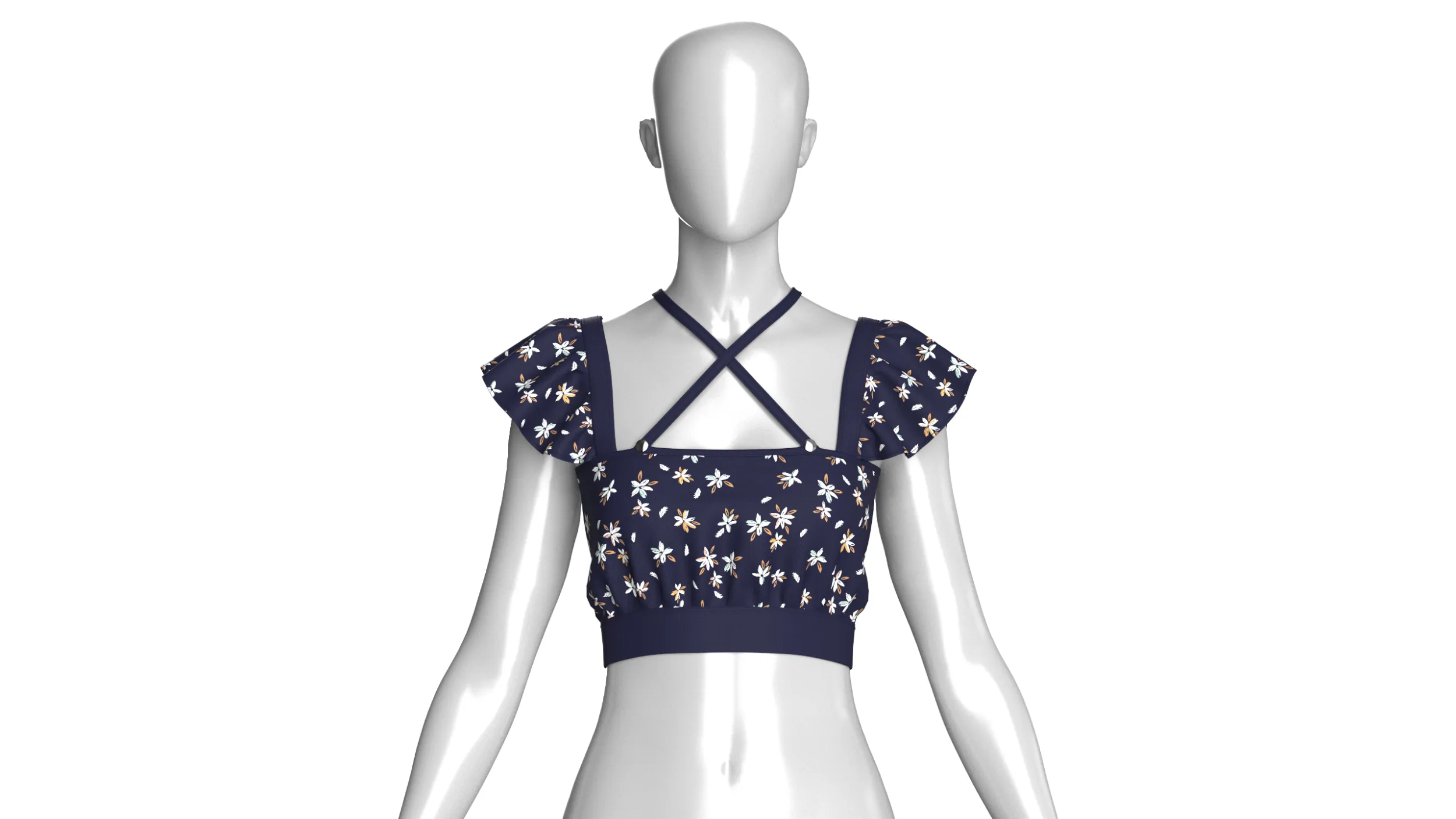 Top corto blu navy con stampa floreale per ragazze Modello 3D .c4d .max .obj .3ds .fbx .stl .blend 