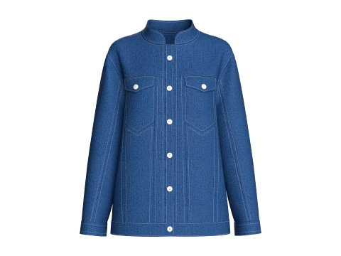 Chemise en jean &agrave; col mao pour fille Modèle 3D