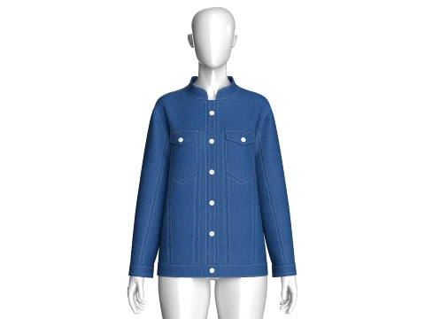 Girls Mandarin Collar Denim Shirt 3D Model