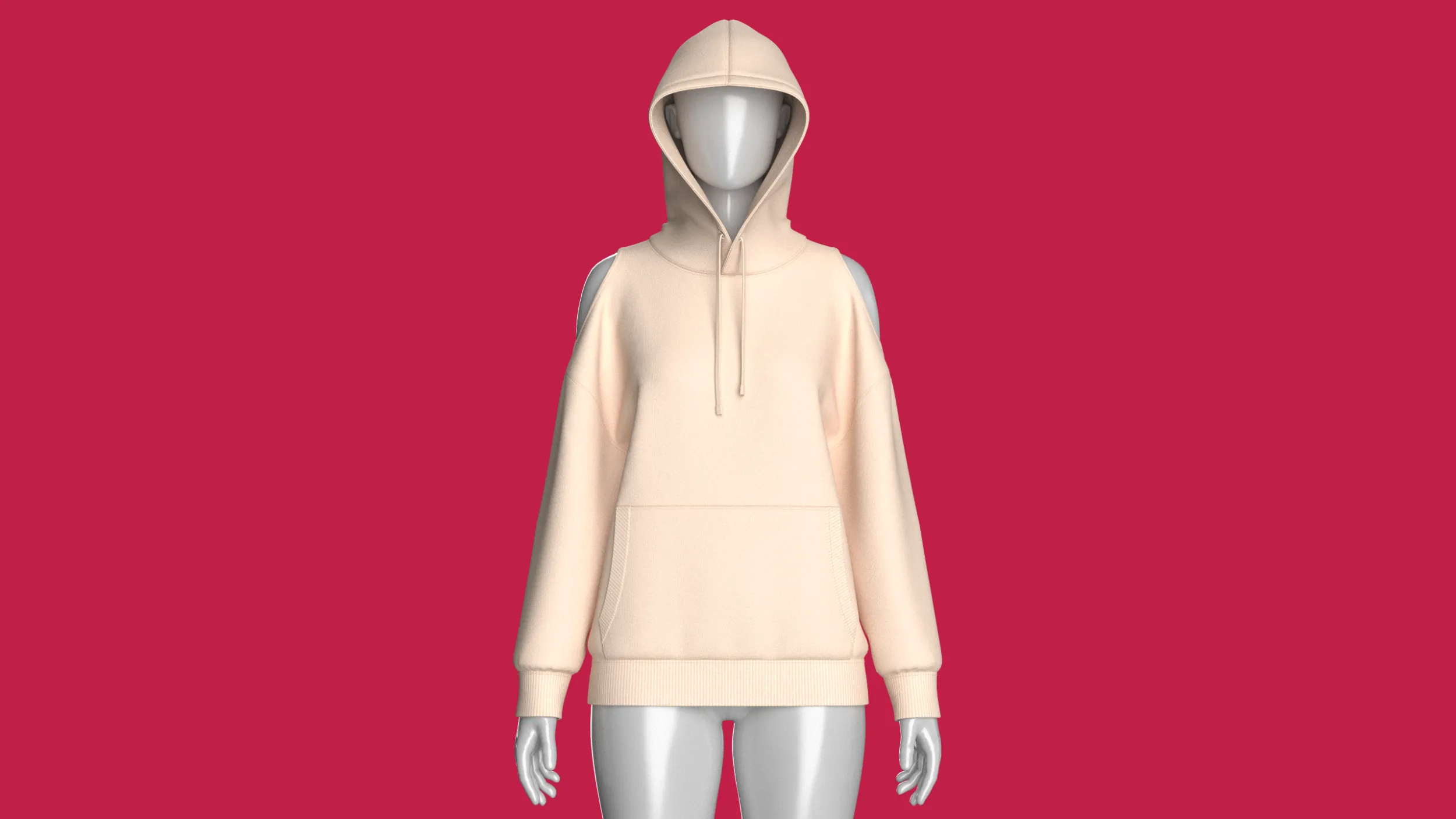 Girls Cold Shoulder Hoodie With Pocket 3D Model .c4d .max .obj .3ds .fbx .stl .blend 