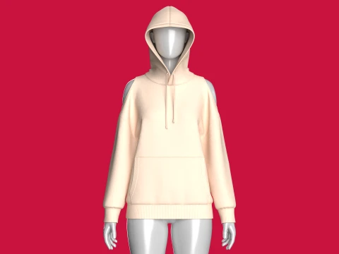 Meisjes koude schouderhoodie met zak 3D Model