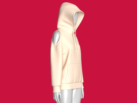 Girls Cold Shoulder Hoodie With Pocket 3D Model