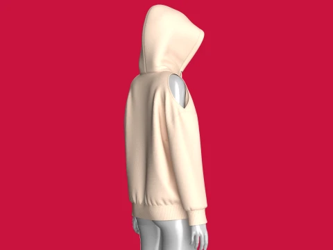 Girls Cold Shoulder Hoodie With Pocket 3D Model