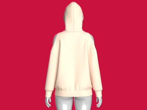Girls Cold Shoulder Hoodie With Pocket 3D Model